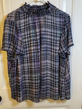 torrid Women’s 14/16 Purple & Black Houndstooth Semi-Sheer Hi-Neck Blouse Flowy